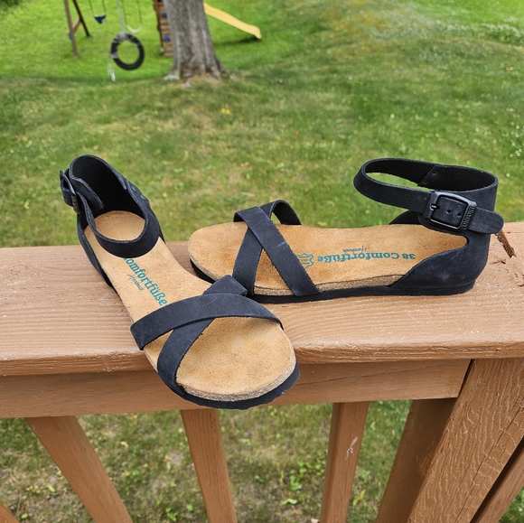 Comfortfube Black Leather Milano Sandals (Nubuck sole) Sz 38 - Picture 6 of 12